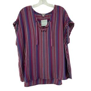 Eddie Bauer Halcyon Lace Up Top Flowy Boxy Size 2XL Striped Cap Sleeve Gorpcore